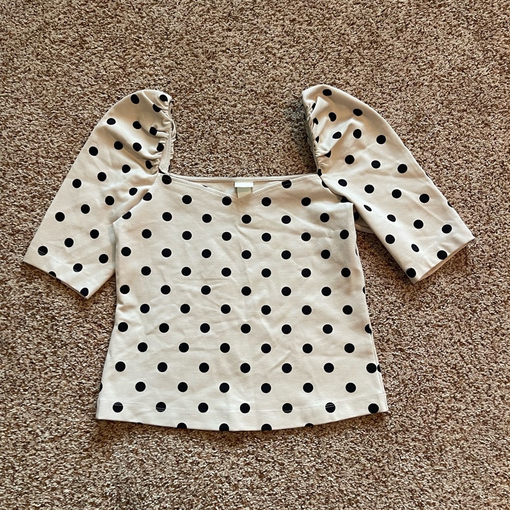 H&M Black and Cream Polka Dot Top